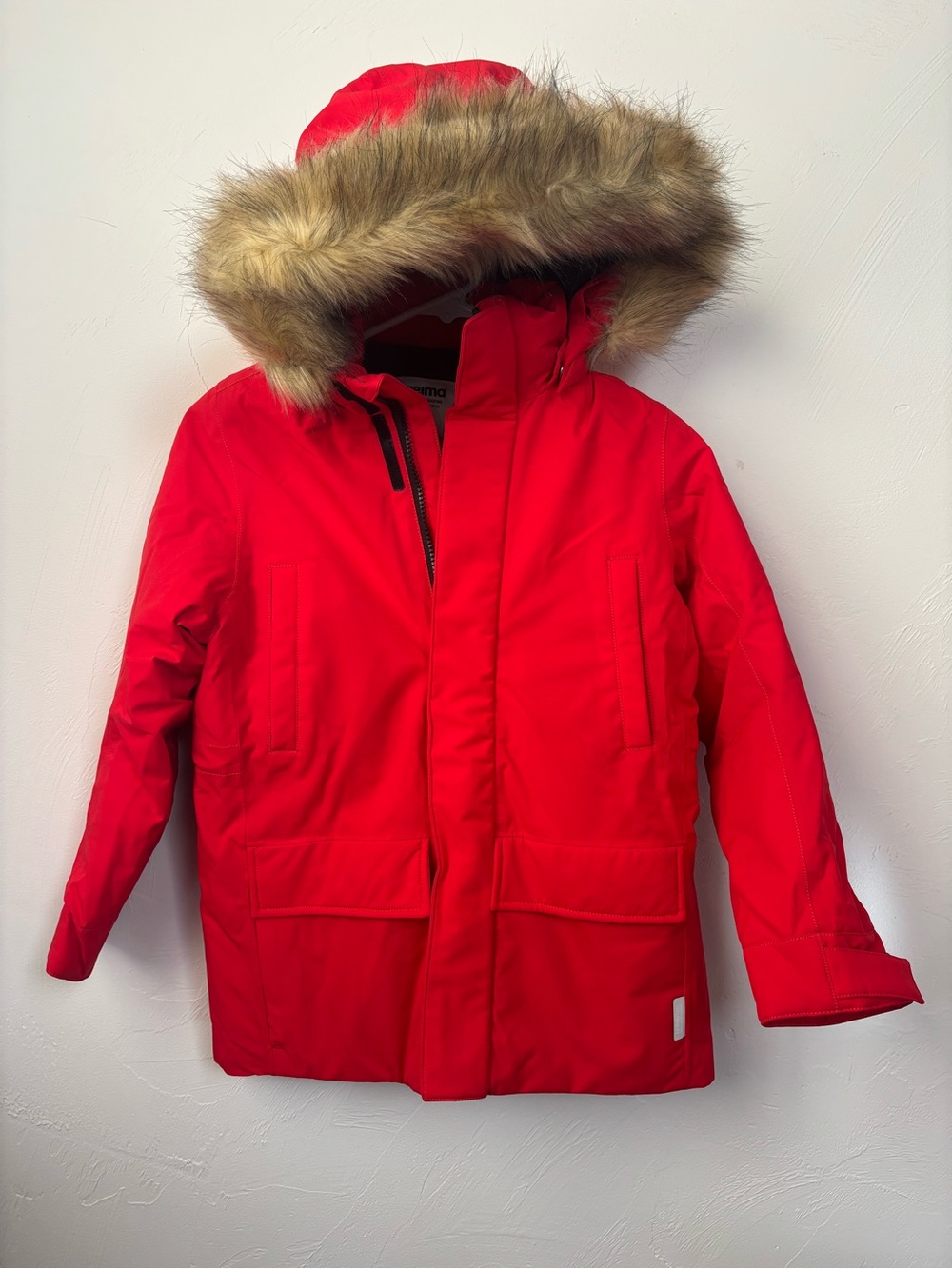 Reima Serkkula Kids Winter Parka Size 128cm US 8Y Red Faux Fur Hood